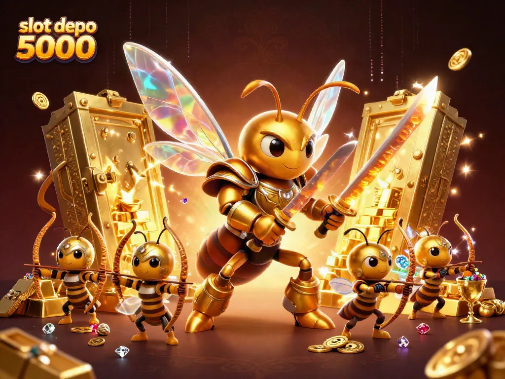 Experience exhilarating wins with slot depo 5000 featuring immersive 3D illustration of golden hornet samurai.