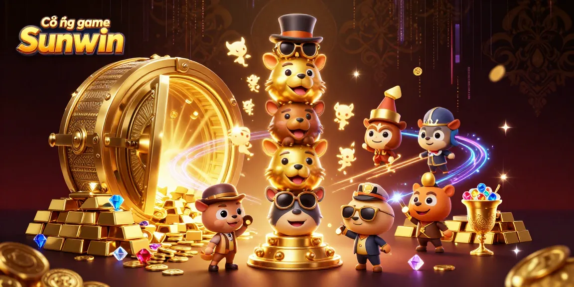 Engage with Cổng game Sunwin in an ultra-detailed casino adventure illustration full of riches.